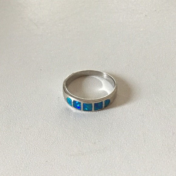 Sterling Silver Blue Opal Inlay Ring - Picture 1 of 3
